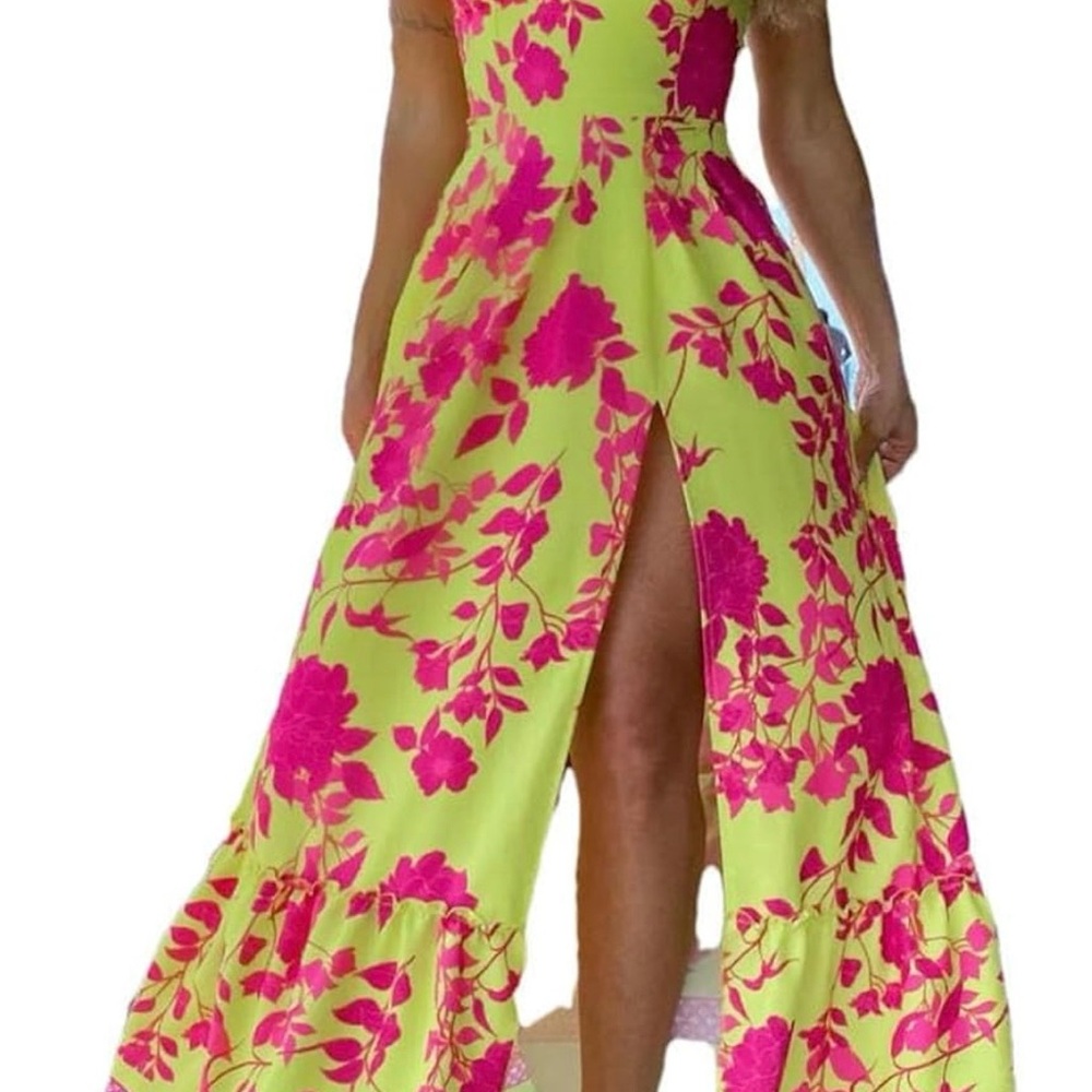 Pink and Yellow Floral High Low Dress